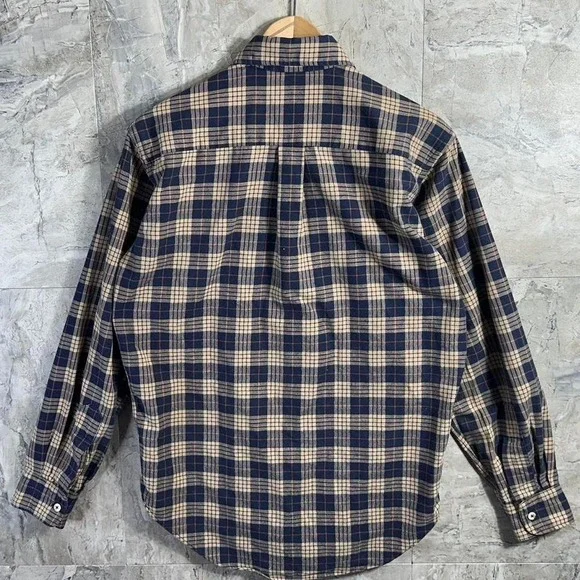 Vintage L.L.Bean blue & cream plaid flannel shirt Mens Size M #flannel #outdoor